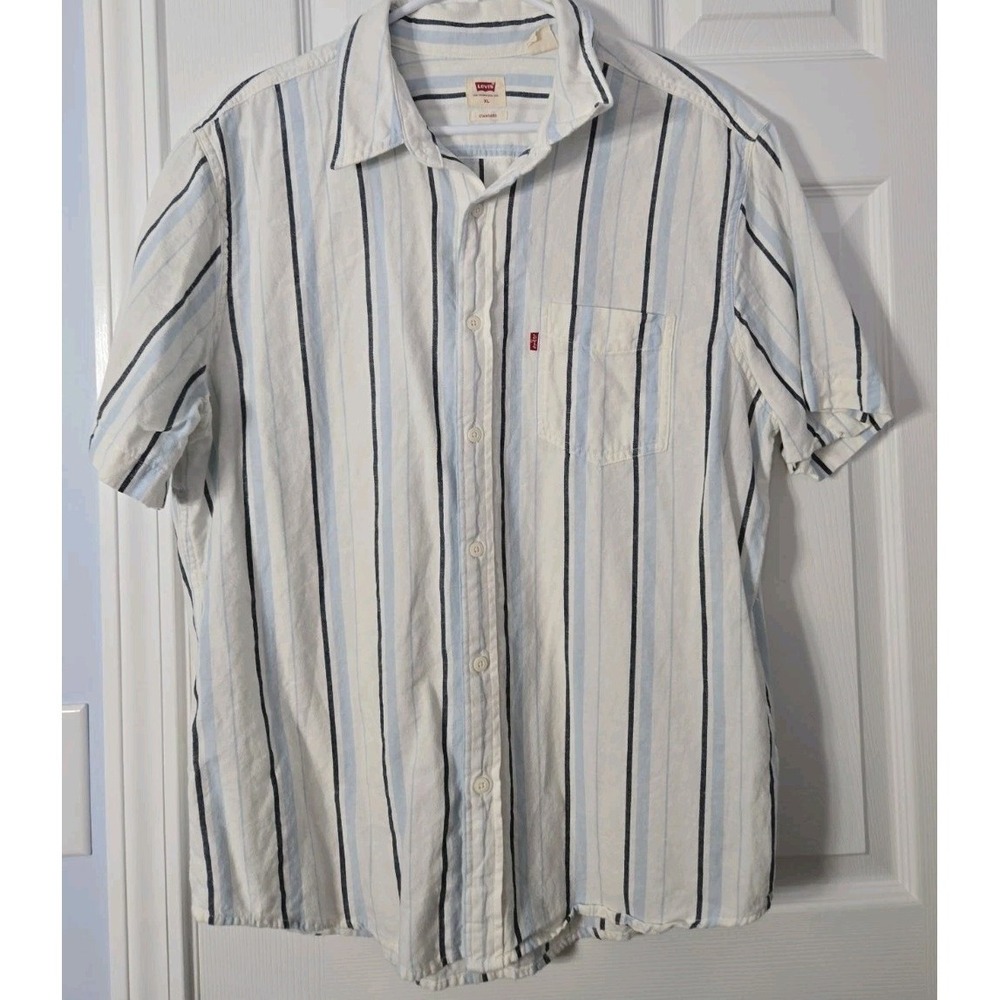 Levi's Mens Shirt Sleeve Shirt Size XL Striped Shirt White, Blue.